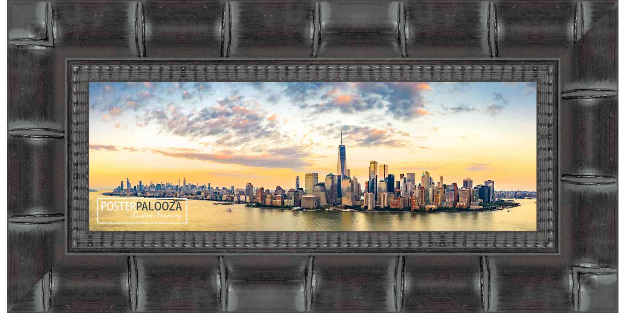 14x40 Black Wide Bamboo Picture Frame - UV Acrylic, Foam Board Backing, Hanging Hardware