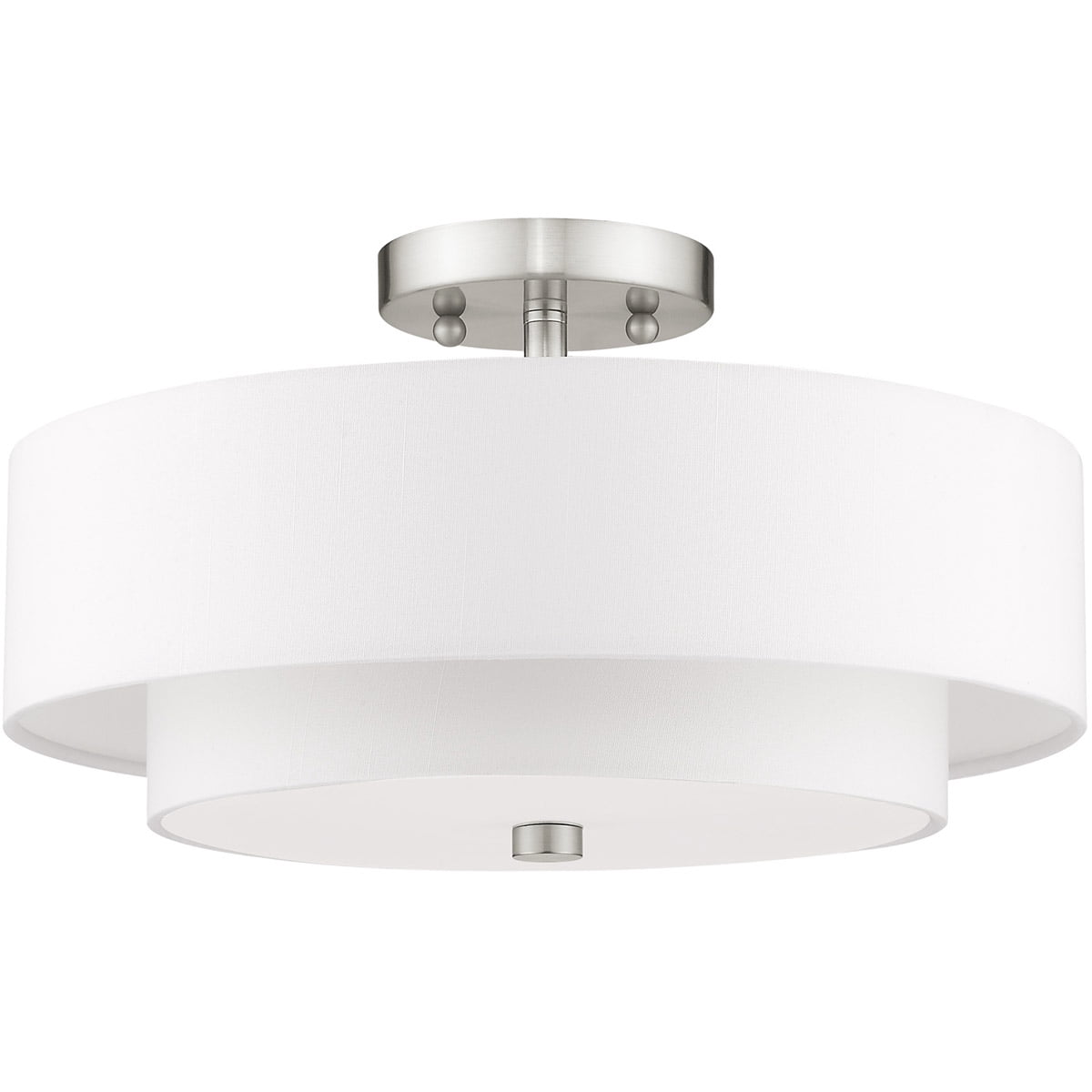 3 Light Brushed Nickel Ceiling Light fixture with Hand Crafted Off-White Fabric Hardback Shade
