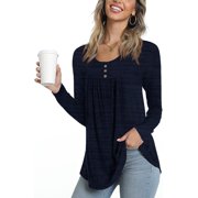 PPYOUNG Women's Fall Long Sleeve Tunic Tops Fit Pleated Blouses