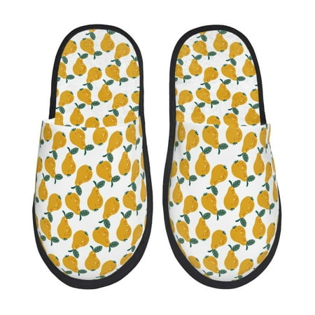 Balery Yellow Pears Slient Indoor Furry Fleece Comfort House Shoes Soft Non-Slip Home Shoes Cotton slippers House Slippers-- Large