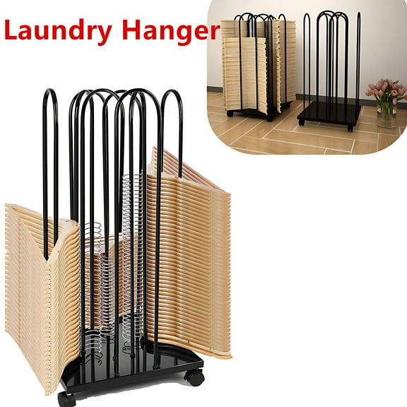 Qunbio 4 Side Hanger Stacker Cart, 4 in 1 Large Clothes Hanger Organizer Rack Stand, Stainless Steel Clothes Hanger Storage Holder for Adult, Black
