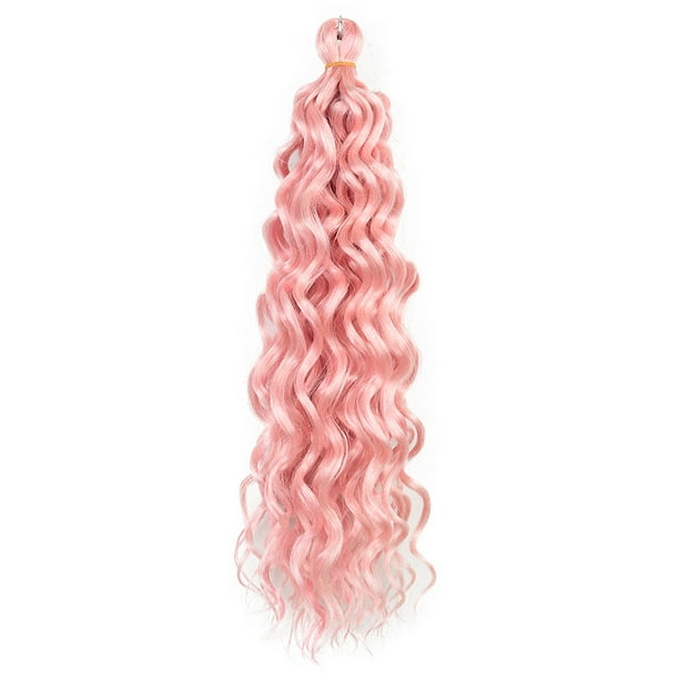 Xiao Hua Extensiones de cabello sintético para trenzas de crochet, de 18 pulgadas, con ondas profundas y rizado, color rosa