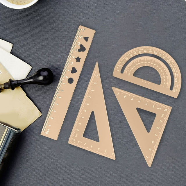 Wiicoznt Ensemble de Quatre Pièces en Alliage d'Aluminium, Règle Multifonctionnelle pour Étudiants, Règle de Dessin Droite, Règle Triangulaire, Quatre Ensembles de Règles avec Échelle en Métal