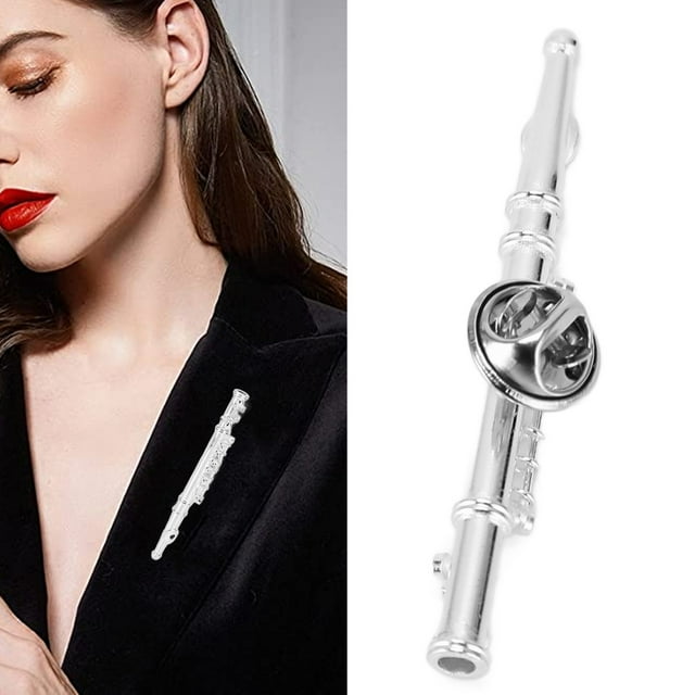 Flute Brooch Pin, High Simulation Retro Exquisite Luster Clothes Jewelry Silver Miniature Flute For Music Festival