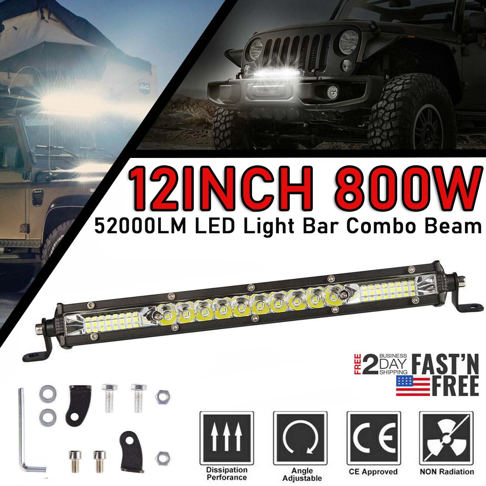 1pcs LED Light Bar 12 inch 800W Work Light for Rv Atv SUV Boat Jeep Lamp Off-road Lighting