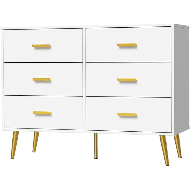 6-cajón blanca y negra moderno cómoda con gold handles - spacious almacenamiento chest para dormitorio o hallway