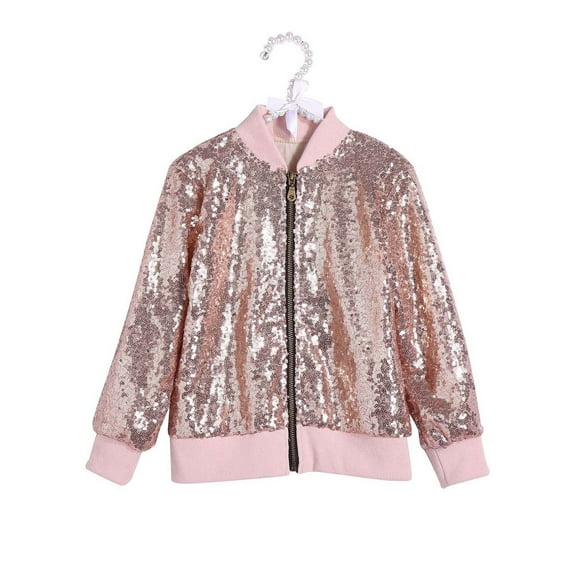 AUNVITO Girls & Boys Windbreaker Jacket with Sequins & Zipper Design, Casual Baseball Outerwear for 2-12Y Kids | Soft Cotton Breathable Loose Fit for Fall Winter Playdates