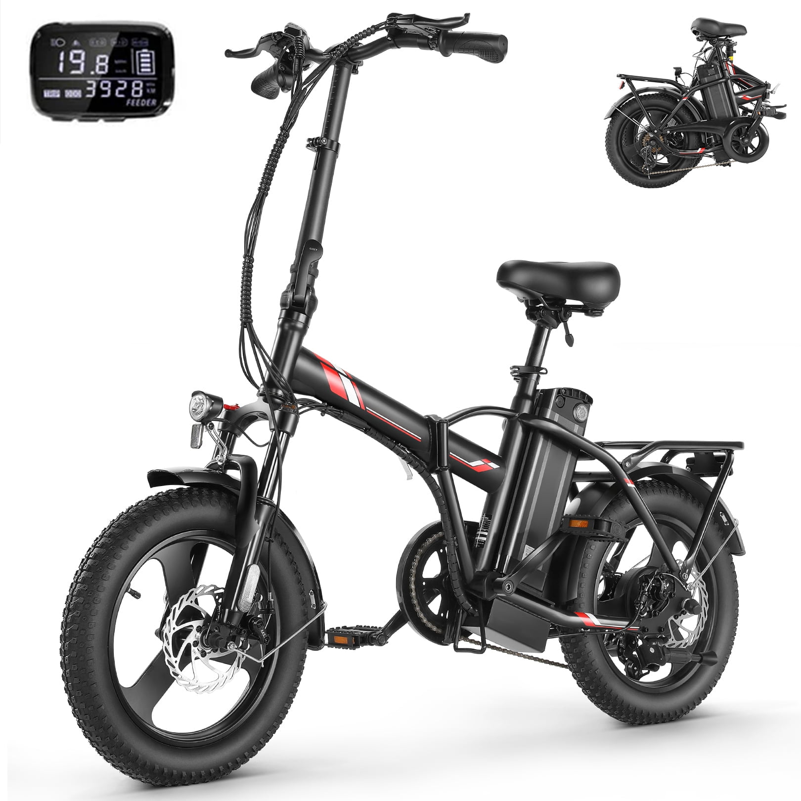 16"×3 Fat Tire 350W Folding Electric Bike, Lockable Suspension Fork