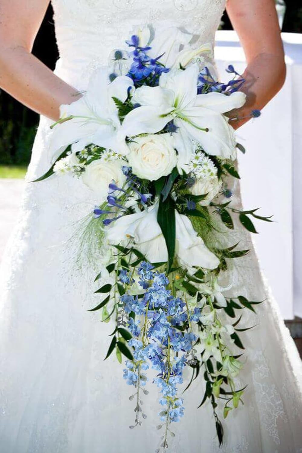Blue Silk Flowers 9Blue Delphinium Artificial Flowers Combo Clematis Greenery 33.5" Long Stem Flowers for Tall Vase Bluebonnet Decor Floral Centerpiece Bridal Bouquets for Wedding (Blue)