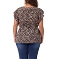 thumbnail image 4 of Blusas de mujer de tallas grandes Agnes Orinda, con cuello redondo, floral, con lazo en la cintura, mangas cortas acampanadas, 2X, negro y naranja, 4 of 8
