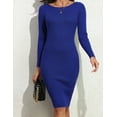 thumbnail image 3 of PrettyGuide Women's Boat Neck Bodycon Sweater Dress Long Sleeve Slim Fit Solid Ribbed Knit Midi Pullover Dresses, 3 of 7