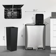 LAZY BUDDY 16 Gal Dual Kitchen Trash Can, Rectangular Stainless Steel Recycling Garbage Can with 2 Built-in Odor Control Box