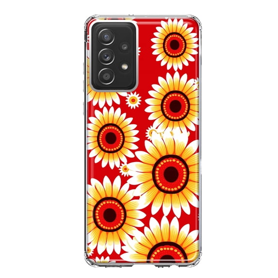 MUNDAZE Samsung Galaxy A53 Yellow Sunflowers Polkadot on Red Double Layer Phone Case Cover