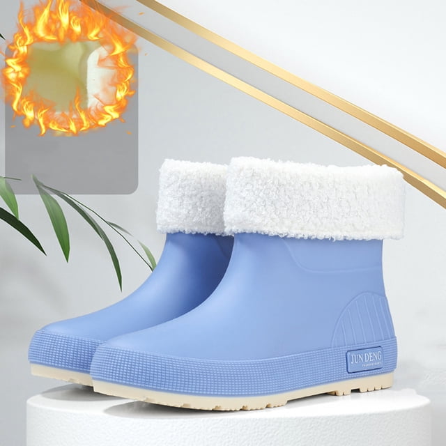 Taylonsss Women's Short Rain Boots with Removable Insulated Covers Waterproof Anti-Slip Outdoor Boots for Fall and Winter Comfortable Height-Increasing Chunkys Heel Design