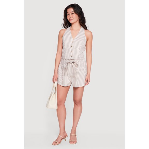 Women's Striped Tie Waist Belted Shorts