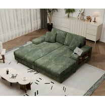 Aukfa 79.5" Oversized Double Chaise Lounges Sofa, Plush Corduroy Sectional with Storage Armrests, Memory Foam Loveseat Sleeper Sofa Couch for Living Room/Bedroom, Green