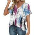 thumbnail image 6 of IchuanyiWomens Printed Tops 2025 Spring Summer Short Sleeve V Neck T Shirts Casual Tee with Side Shirring, 6 of 6
