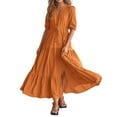 thumbnail image 2 of Siilsaa Dresses for Women 2024 Casual Spring Women Short Sleeve Loose Plain Casual Long Maxi Dresses Orange,2XL, 2 of 5