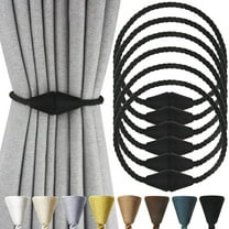 6 Pack Magnetic Curtain Tiebacks Rope Modern Handmade Curtain Tie Backs Decorative Drapes Weave Holdbacks for Window Décor, Black