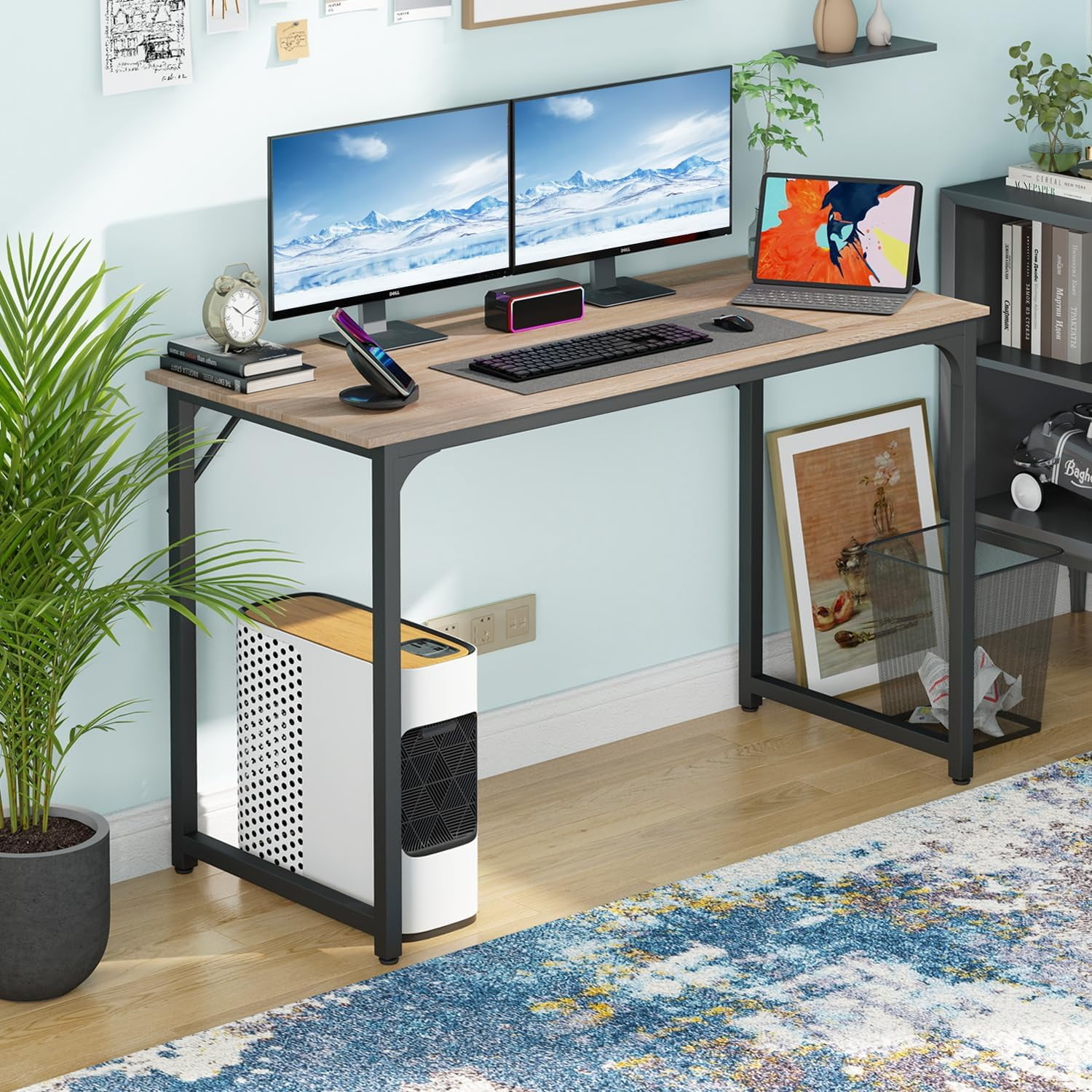JessieMal Computer Desk,Home Office Desk, Modern Simple Style for Home Office Study Writing (Nature, 47 Inch)
