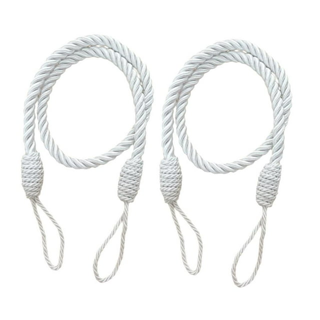 2 alzapaños para cortinas con borlas y cuerda trenzada para decoración de sala de estar y dormitorio. Blanco 1