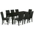 thumbnail image 2 of LGDR9-BLK-24 9Pc Rectangle 66/84 Inch Kitchen Table With 18 In Leaf And Eight Parson Chair With Black Finish Leg And Linen Fabric- Black Color, 2 of 9