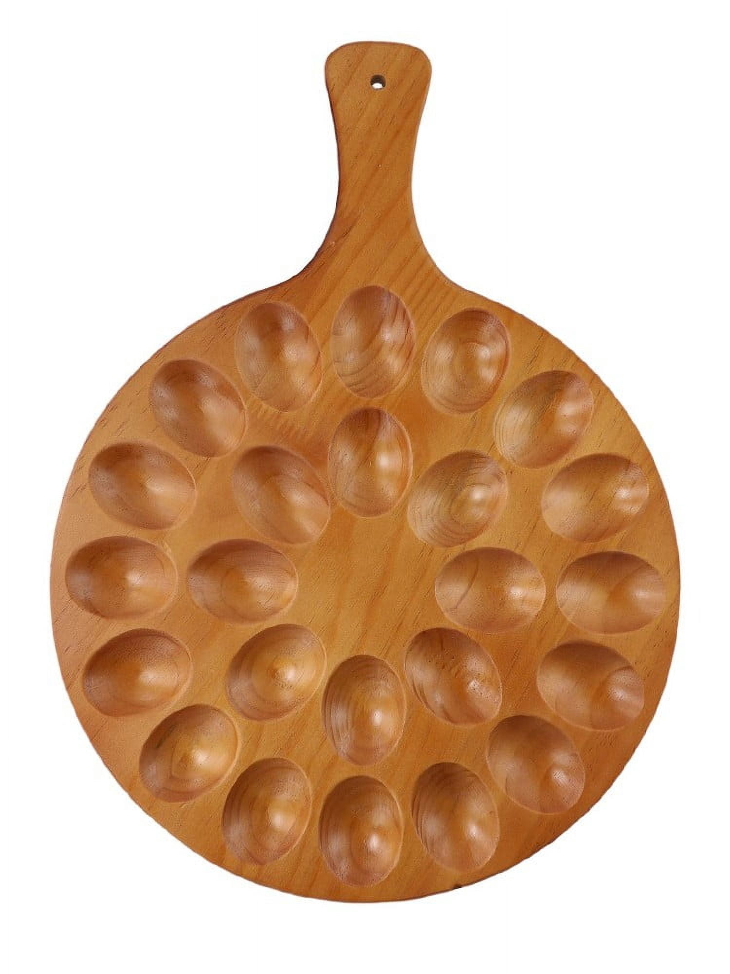 for Egg Platter Storage Tray Round Wooden Plate with Handle 24 Deviled for Egg Holder