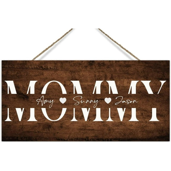 Wood Sign 10x5 Inch Personalized Mom Gift Sign Mom Home Signs Mom Sign With Kids Names Wood Sign Mother's Day Gift For Mom Wood Art Plaque Rustic Sign For Mom Grandma Wall Decor Gift For Women Men