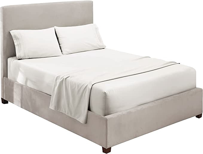 Clara Clark Premier 1800 Microfiber Collection 3-Line Bed Sheet Set, Cal King Size, White