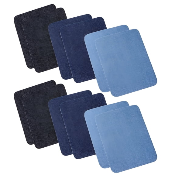 TELOLY 12 Pcs Iron on Denim Patches, Blue Cotton Jean Repair Kit, Washable Fabric Mending Patches for Inside & Outside Clothing, 4.9x3.7 Inch