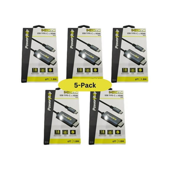 Power It Up 6FT USB-C to HDMI 4K High Speed Cable - Package of 5 Cables