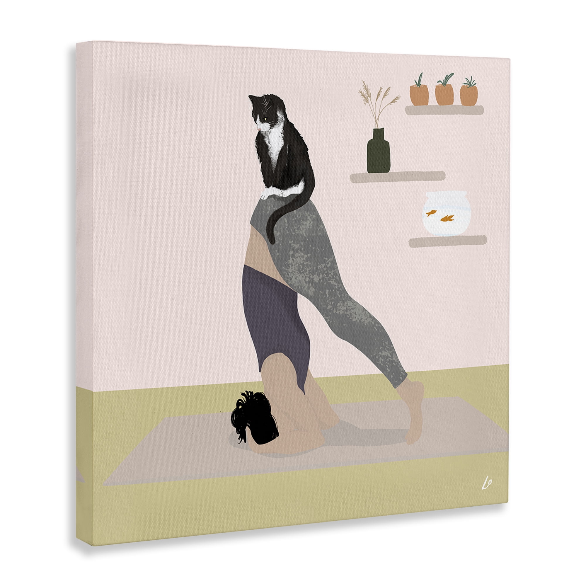 Stupell Industries Downward Cat Yoga Pose People Painting Wrapped Canvas Art Print Wall Art, 17 x 17