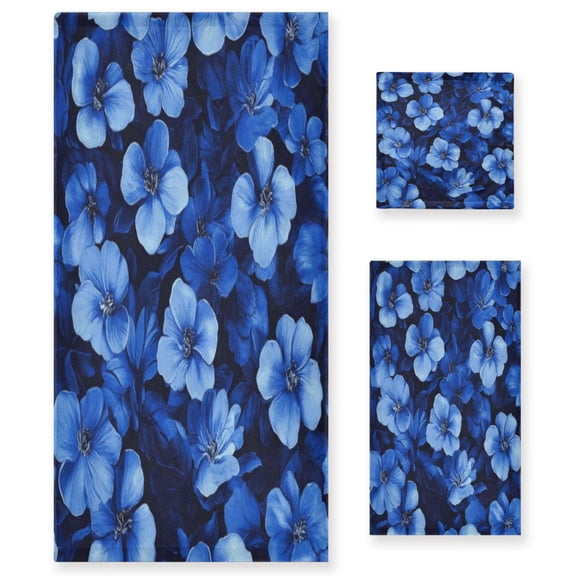 Three-Piece Towel Set Face Towel Towel Set Hand Towel Bath Towel Cotton Bath Towels Bath Towel Sets Hand Bath Towels Blue Flower1