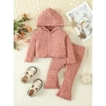 thumbnail image 2 of Suealasg Kids Girls Winter Outfits Clothes 6M 12M 18M 2T 3T Toddler Girls Long Sleeve Hooded Tops Solid Color Flared Pants Sets 2Pcs Autumn Clothing for Baby Girls, 2 of 9