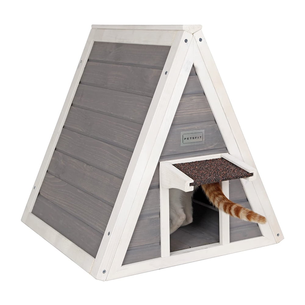 Petsfit Outdoor Cat House Weatherproof, Outside Feral Cat House with Escape Door,Outdoor Indoor Pet House for Small Animal,Solid