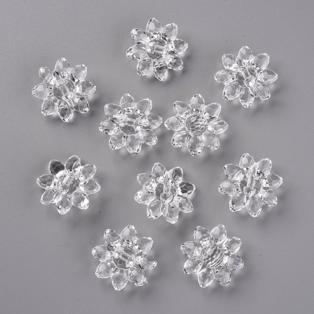 Transparent Acrylic Beads Faceted Flower Clear 29x12mm Hole: 3mm 200pcs/500g