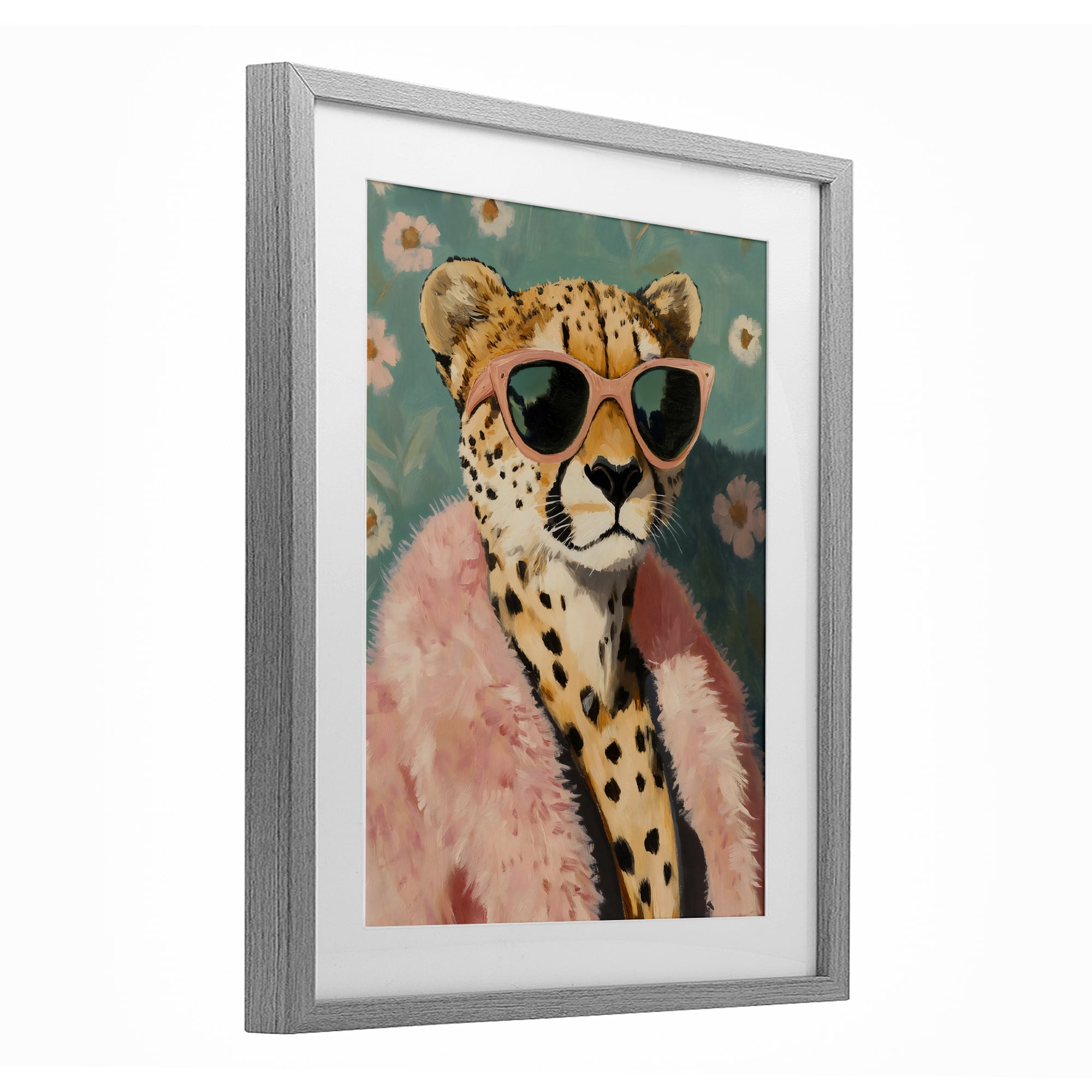 Stupell Industries Glam Cheetah in Pink Fur Gray Framed Print Under Glass, design by The Prints Vibe