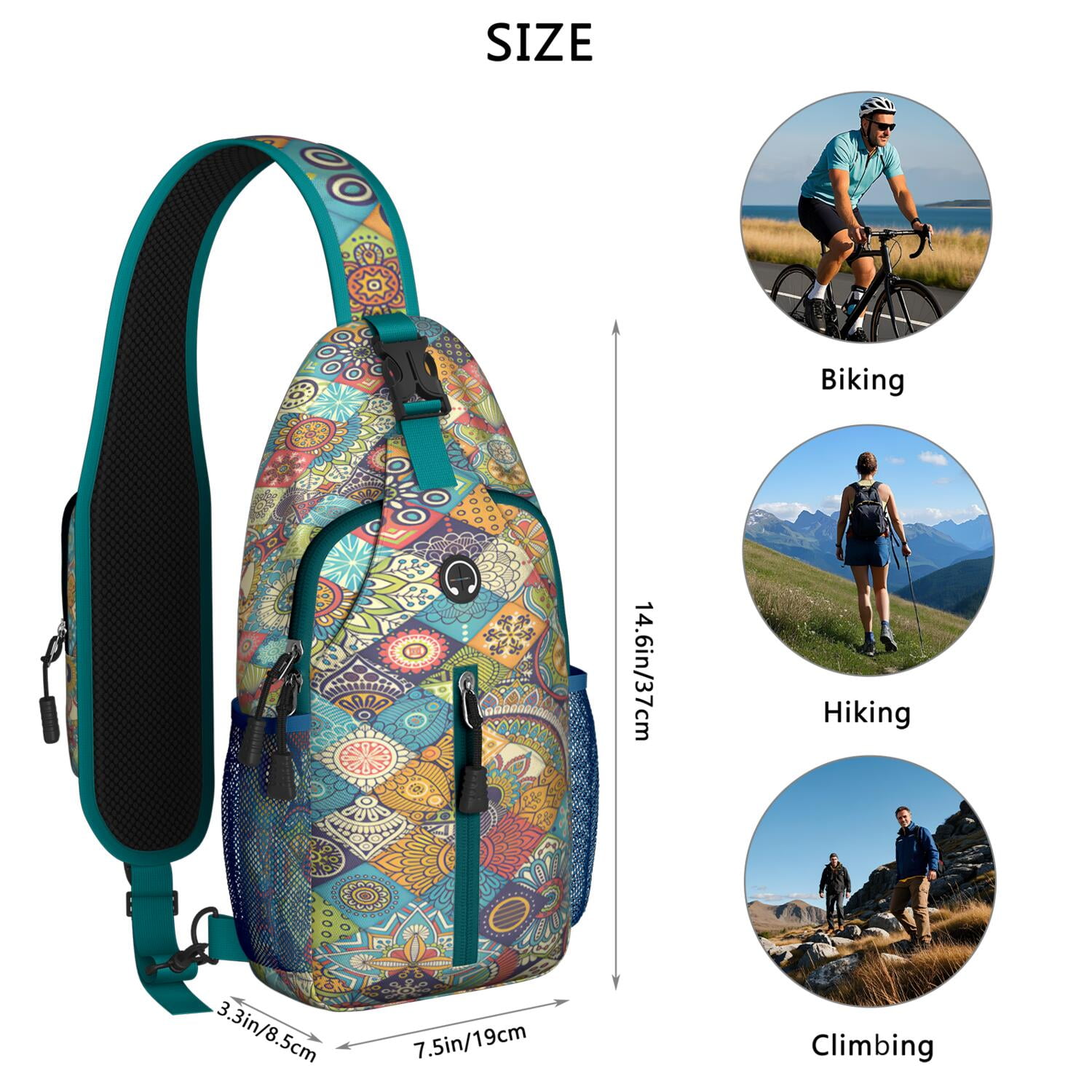 Fresh Lemon and Floral Pattern Sling Backpack for Bright Summer Days – Water-Resistant Crossbody Bag with Secure Zippers, Large Compartments, Adjustable Strap, Perfect for Travel and Daily Carry