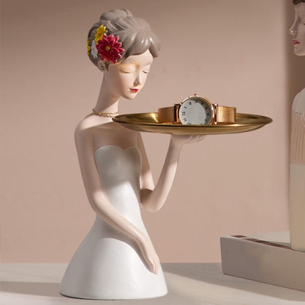 Estatua de resina para , bandeja de almacenamiento, , decoración de escritorio, llaves, de dulces, soporte para pendientes de joyería blanco Soledad Bandeja de almacenamiento de estatuas