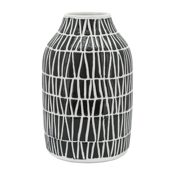 Decorative Vase with Textured Pattern Ceramic Stoneware Modern Design Home & Office Accent Decor - 5" Black