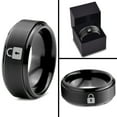 thumbnail image 4 of Tungsten Privacy Padlock Lock Band Ring 8mm Men Women Comfort Fit Black Step Bevel Edge Brushed Polished, 4 of 4