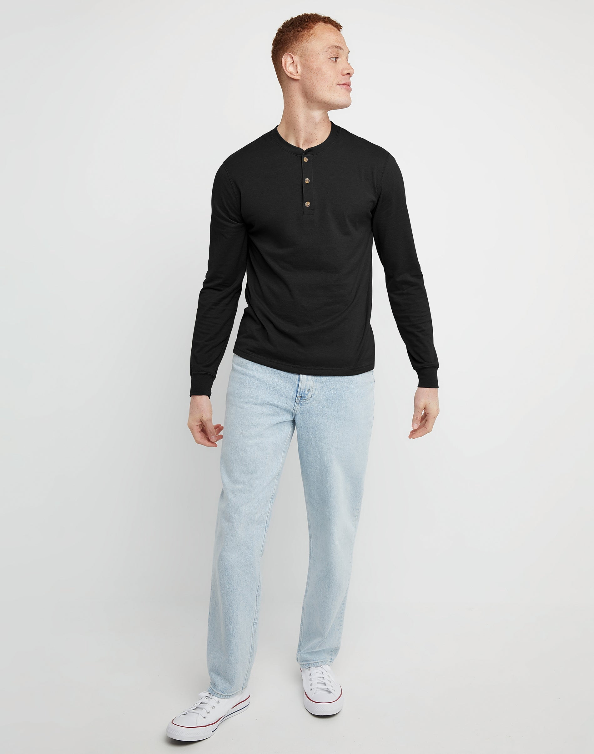 Hanes Originals Mens Ringspun Cotton Three Button Long Sleeve Henley Shirt, Sizes S-3XL