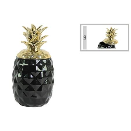 Tropical Pineapple Canister with Gold Lid- Black