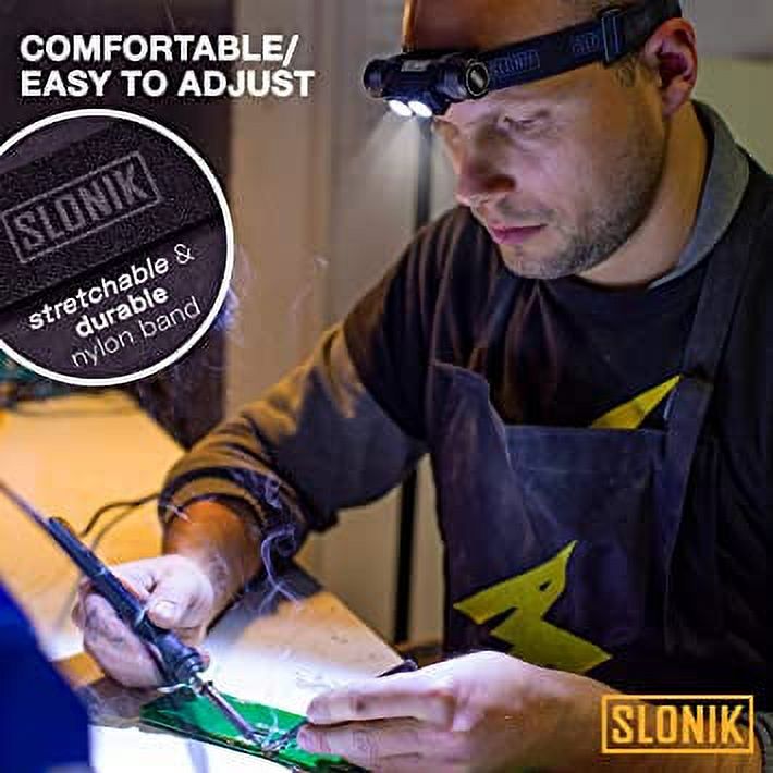 SLONIK 1000 Lumen Rechargeable CREE LED Headlamp w/ 2200 mAh Battery  Lightweight, Durable, Waterproof and Dustproof Headlight Xtreme Bright  600 ft Beam Camping and Hiking Gear