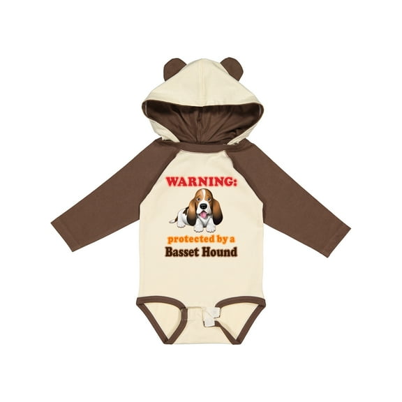 Inktastic Protected by a Basset Hound Funny Dog Boys or Girls Long Sleeve Baby Bodysuit