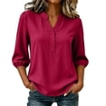 thumbnail image 2 of Favoffer Women's Chiffon Casual Blouses Short Sleeve V Neck Roll Tab Loose Fit Tunics for Work Office Daily Wear, 2 of 7
