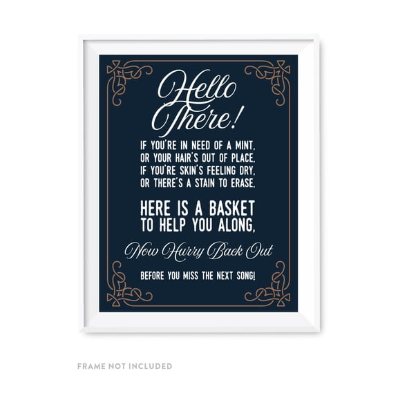 Navy Blue Art Deco Vintage Party Signs, Bathroom Basket Sign, 8.5x11-inch