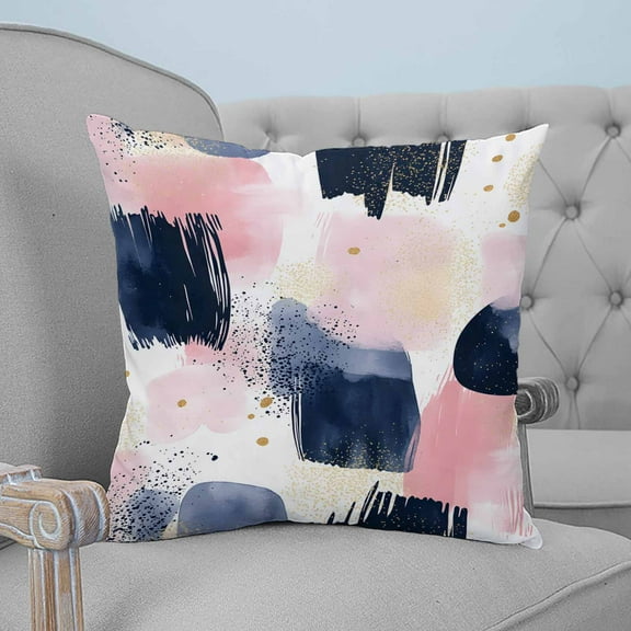 Navy Blue Pink Art Decorative Pillowcase 24''x24'', Abstract Contemporary Luxury Throw Pillow Covers Soft Cushion Case for Couch Sofa Bedroom Living Room, Pillowcase Boho Decor