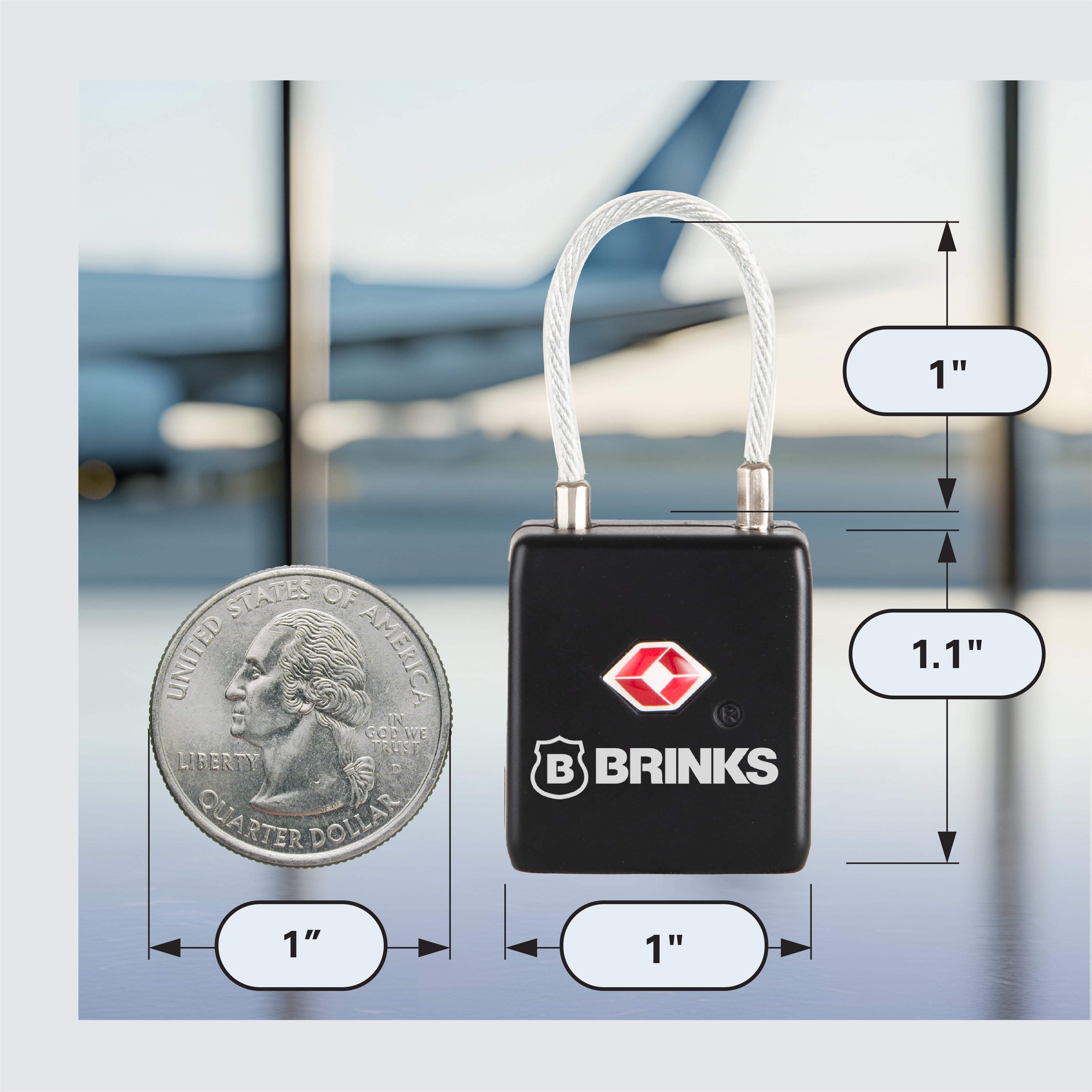(3 pack) Brinks 28mm, TSA Luggage Padlock with a 1in Steel Cable Shackle