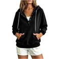 thumbnail image 5 of cocolona Womens Fall Button-up Pullover Hoodies Loose Casual Long Sleeve Drawstring Solid Color Sweatshirts, 5 of 7